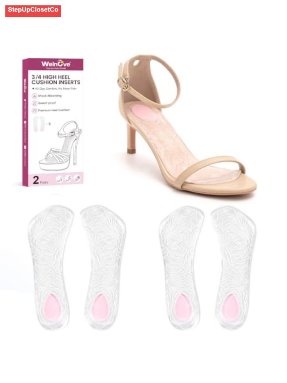 Dual-Density Gel High Heel Cushion Inserts 3/4 Invisible Shoe Pads